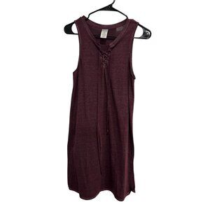 Time and Tru Sleeveless Burgundy Lace-Up Neckline Casual Dress Sz Medium